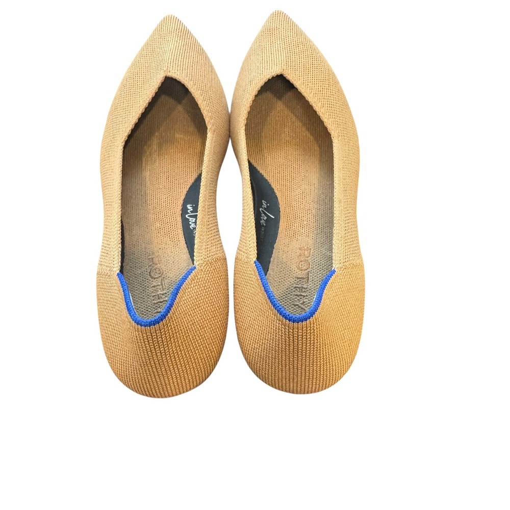 Rothys The Point Sesame Tan Knit Pointed Toe Flats Tortoise Shell Sole 7.5 - Picture 4 of 5